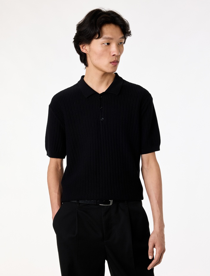  Regular Fit Dokulu Pamuklu Düğmeli Polo Yaka Kısa Kollu Triko Tişört