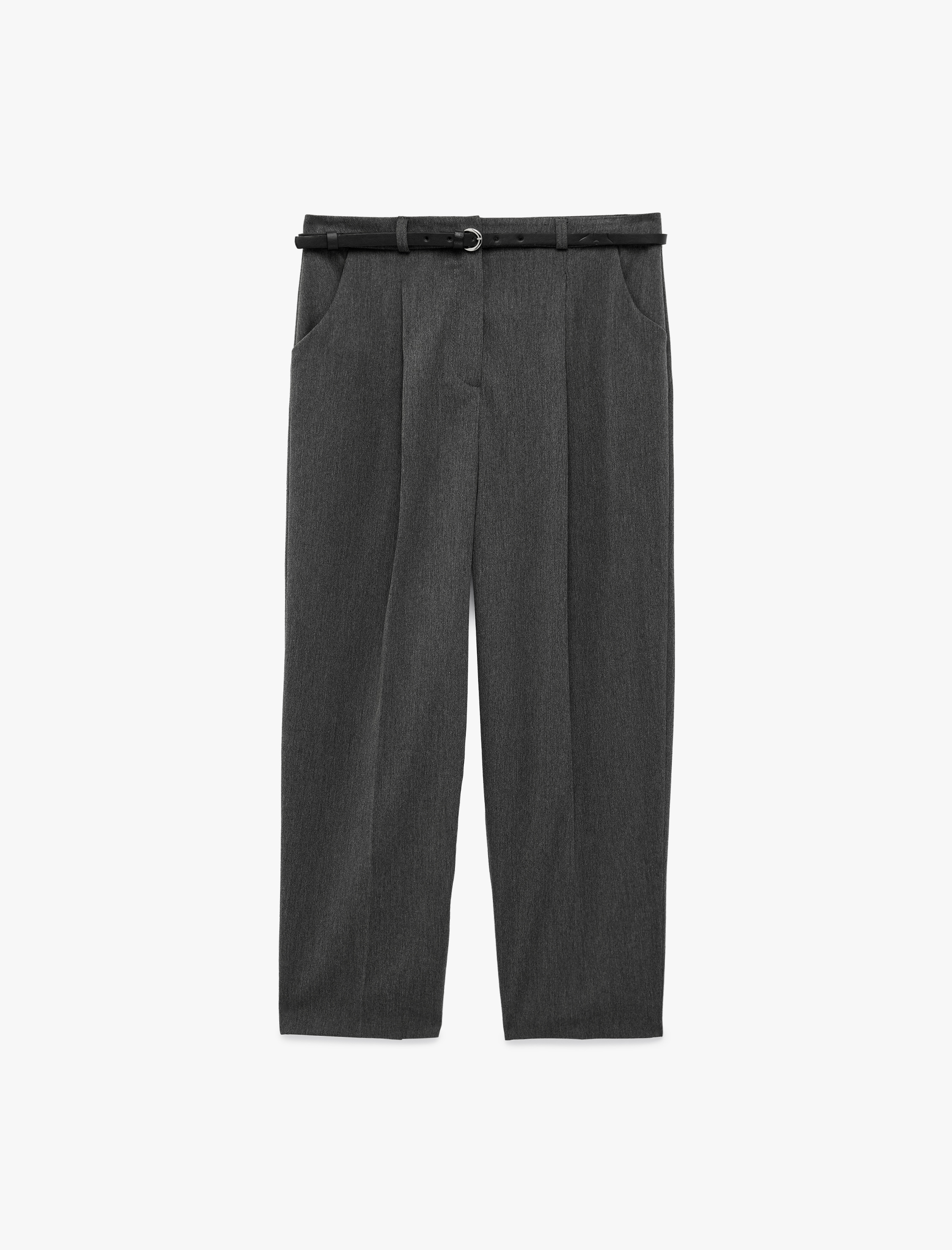   Yüksek Bel Rahat Kalıp Cepli Kemer Detaylı Cigarette Pantolon