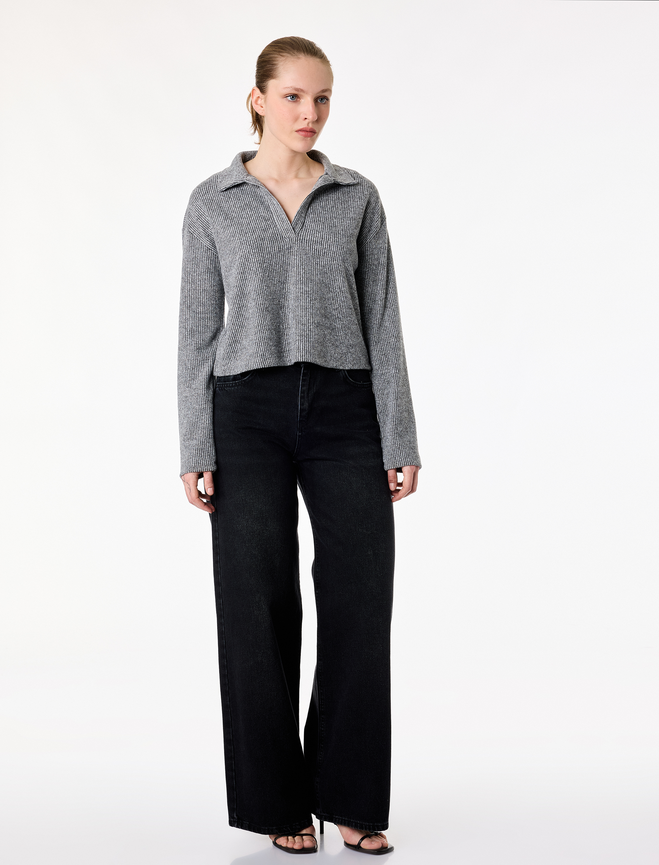   Uzun Kollu Polo Yaka Fitilli Tişört