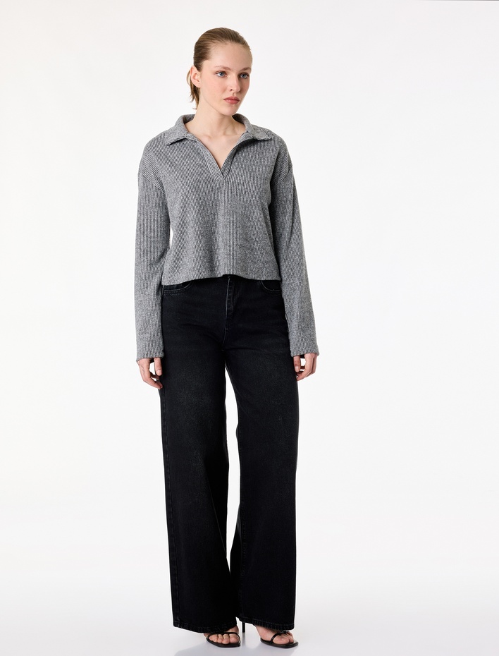  Uzun Kollu Polo Yaka Fitilli Tişört