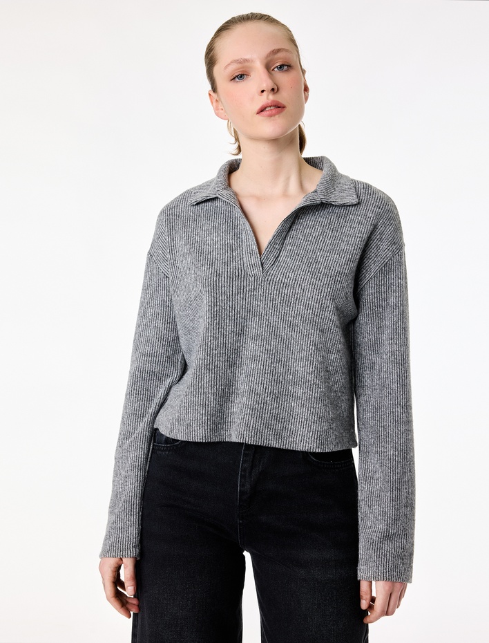  Uzun Kollu Polo Yaka Fitilli Tişört