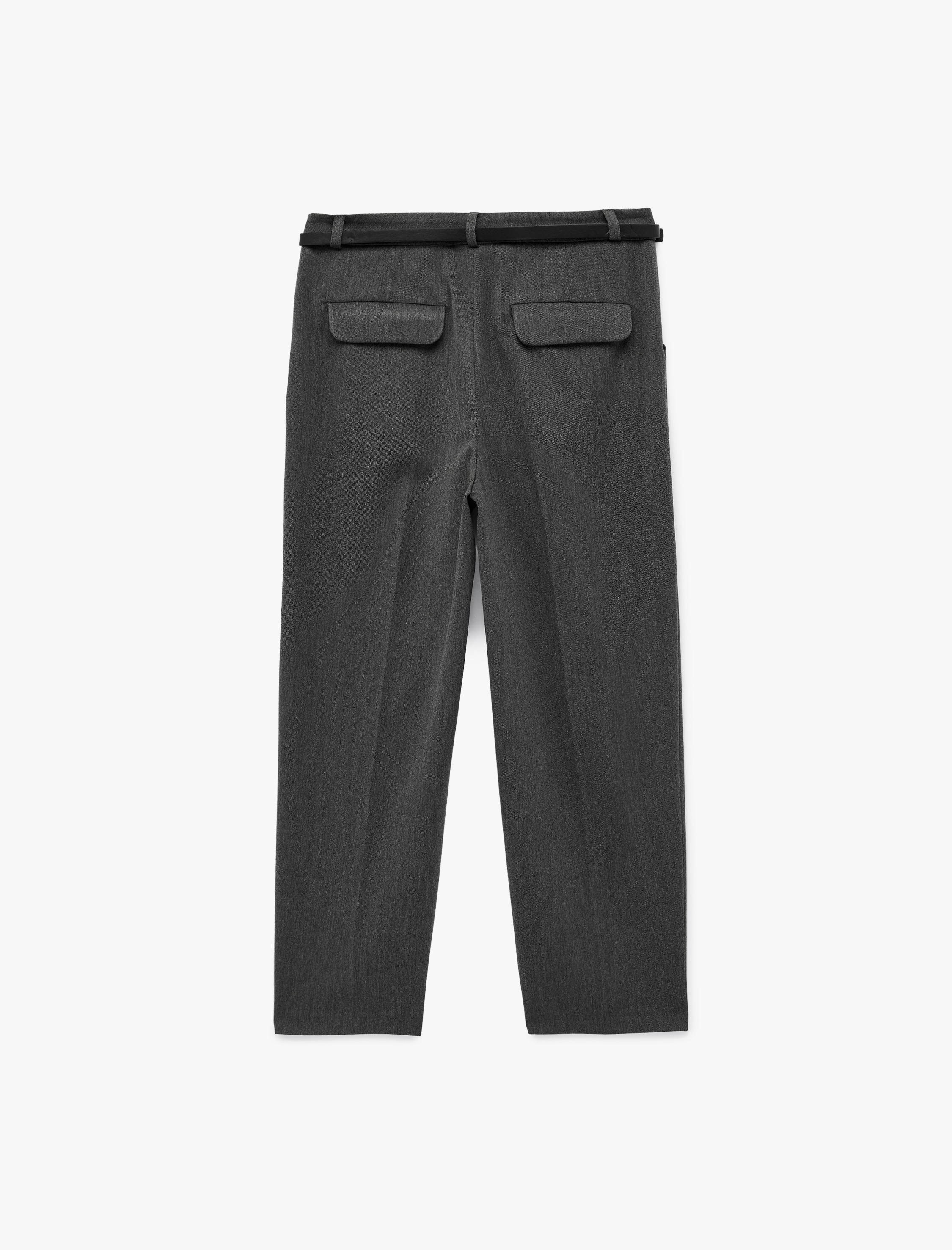   Yüksek Bel Rahat Kalıp Cepli Kemer Detaylı Cigarette Pantolon