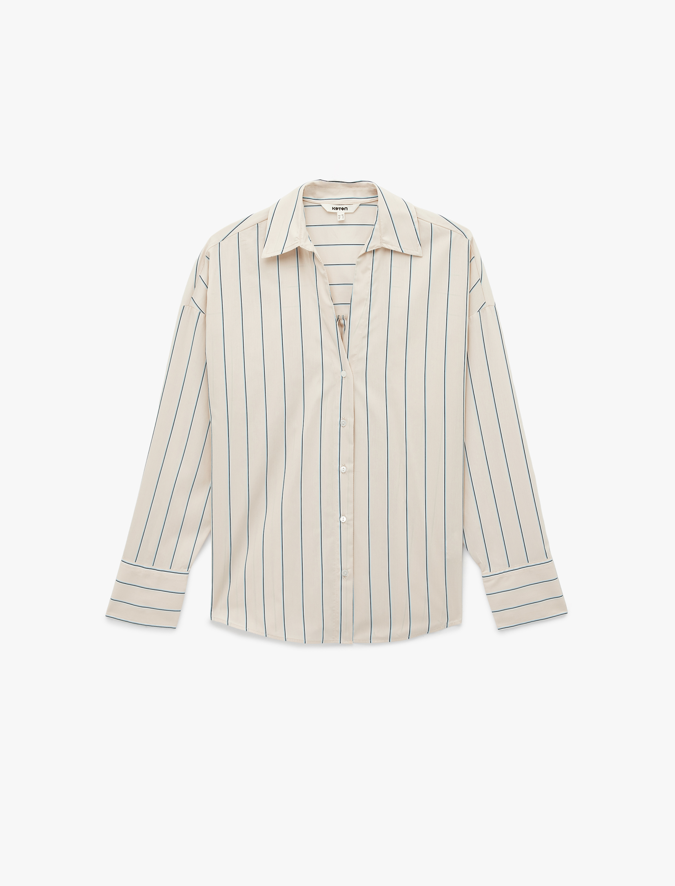   Pamuklu Regular Fit Uzun Kollu Düğmeli Çizgili Poplin Gömlek