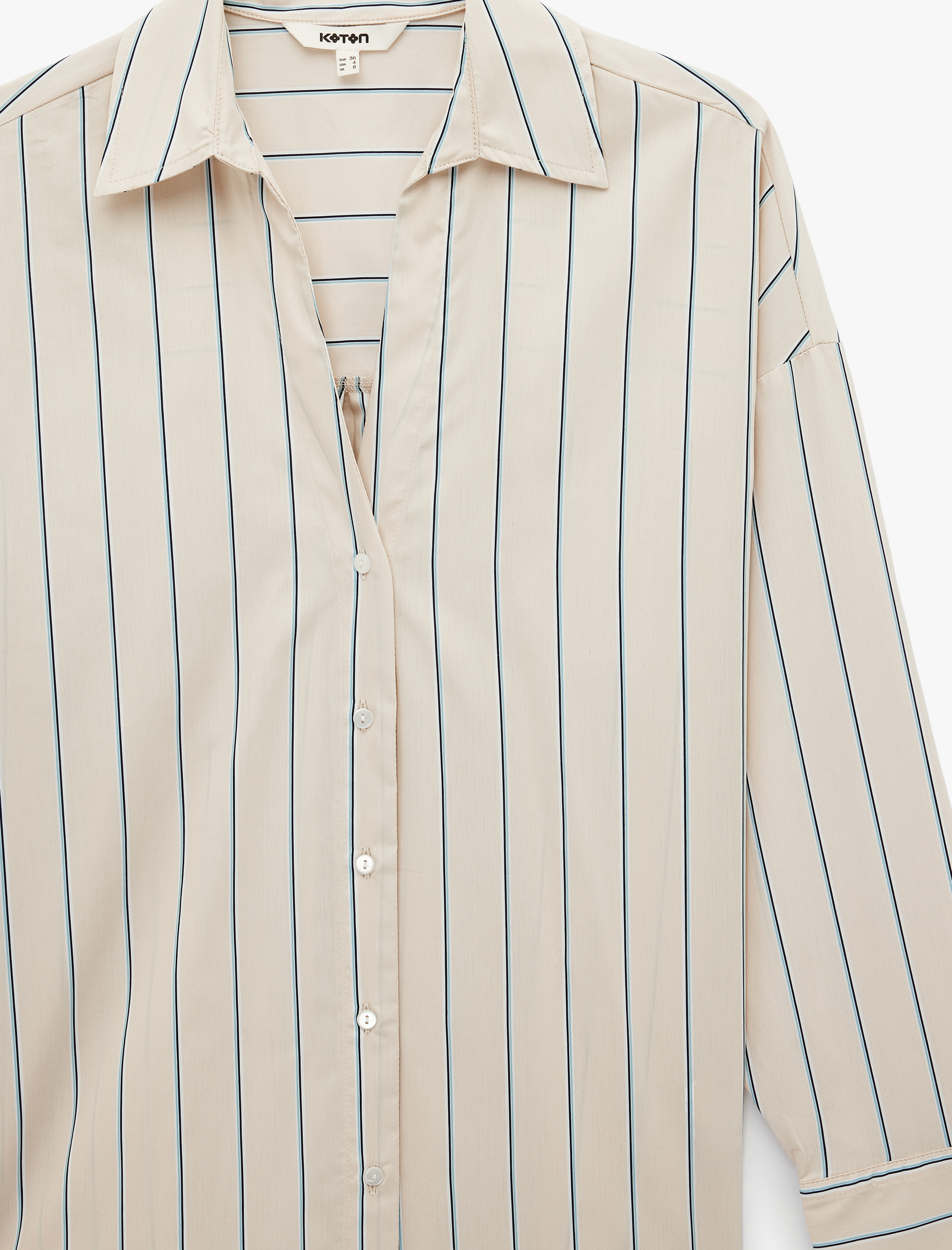   Pamuklu Regular Fit Uzun Kollu Düğmeli Çizgili Poplin Gömlek