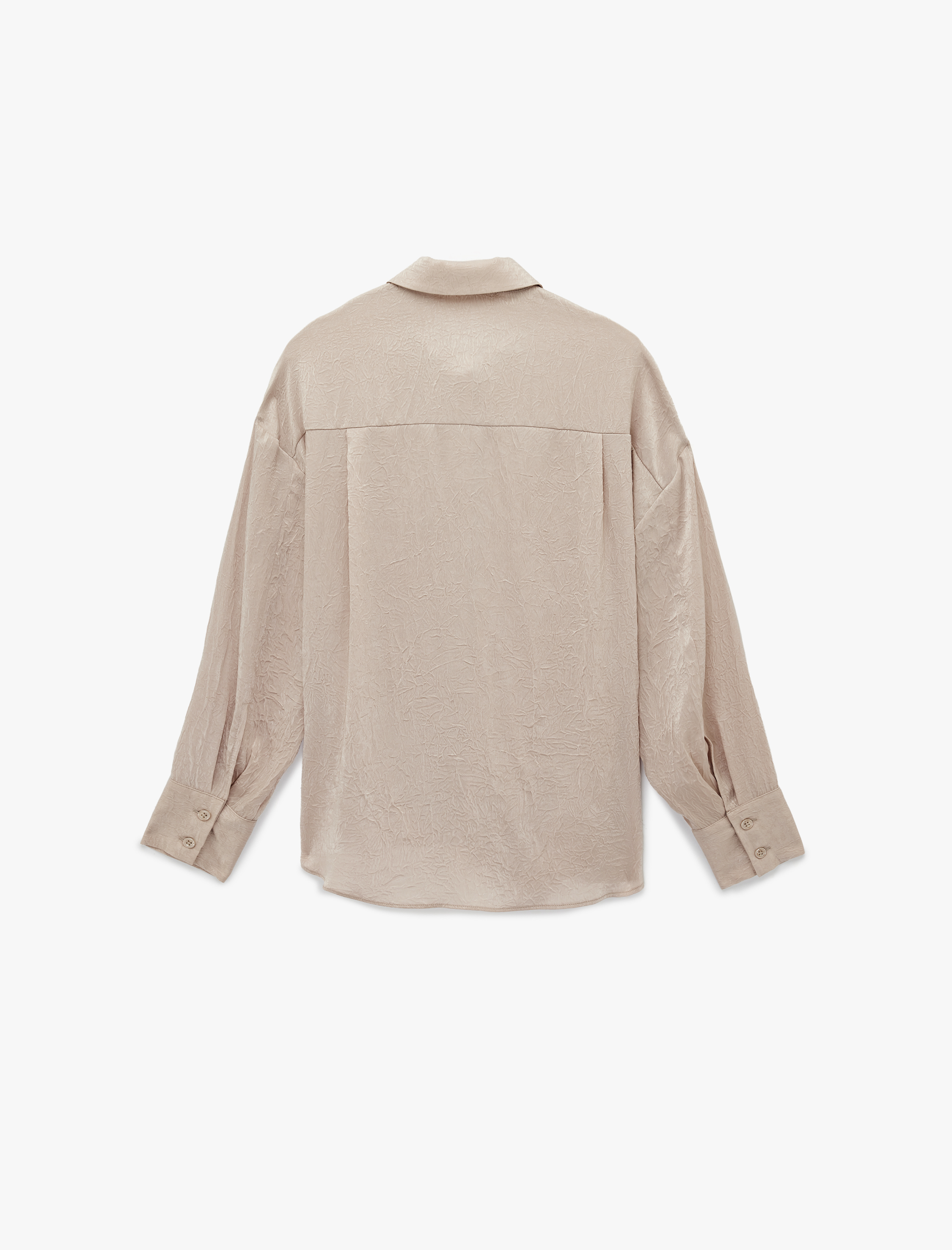   Rahat Kalıp Düğmeli Uzun Kollu Klasik Yaka Saten Gömlek