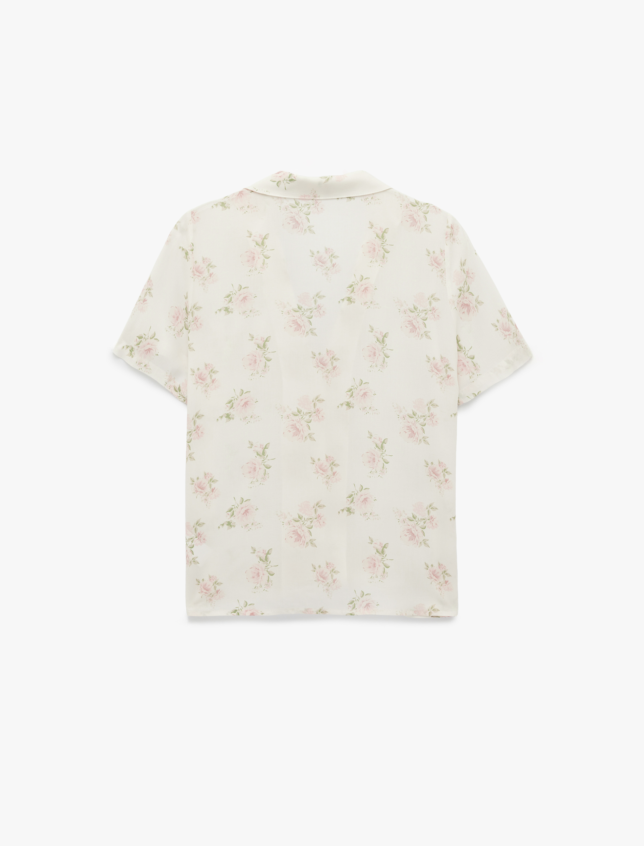   Desenli Viskon Kısa Kollu Gömlek Yaka Pijama Üstü