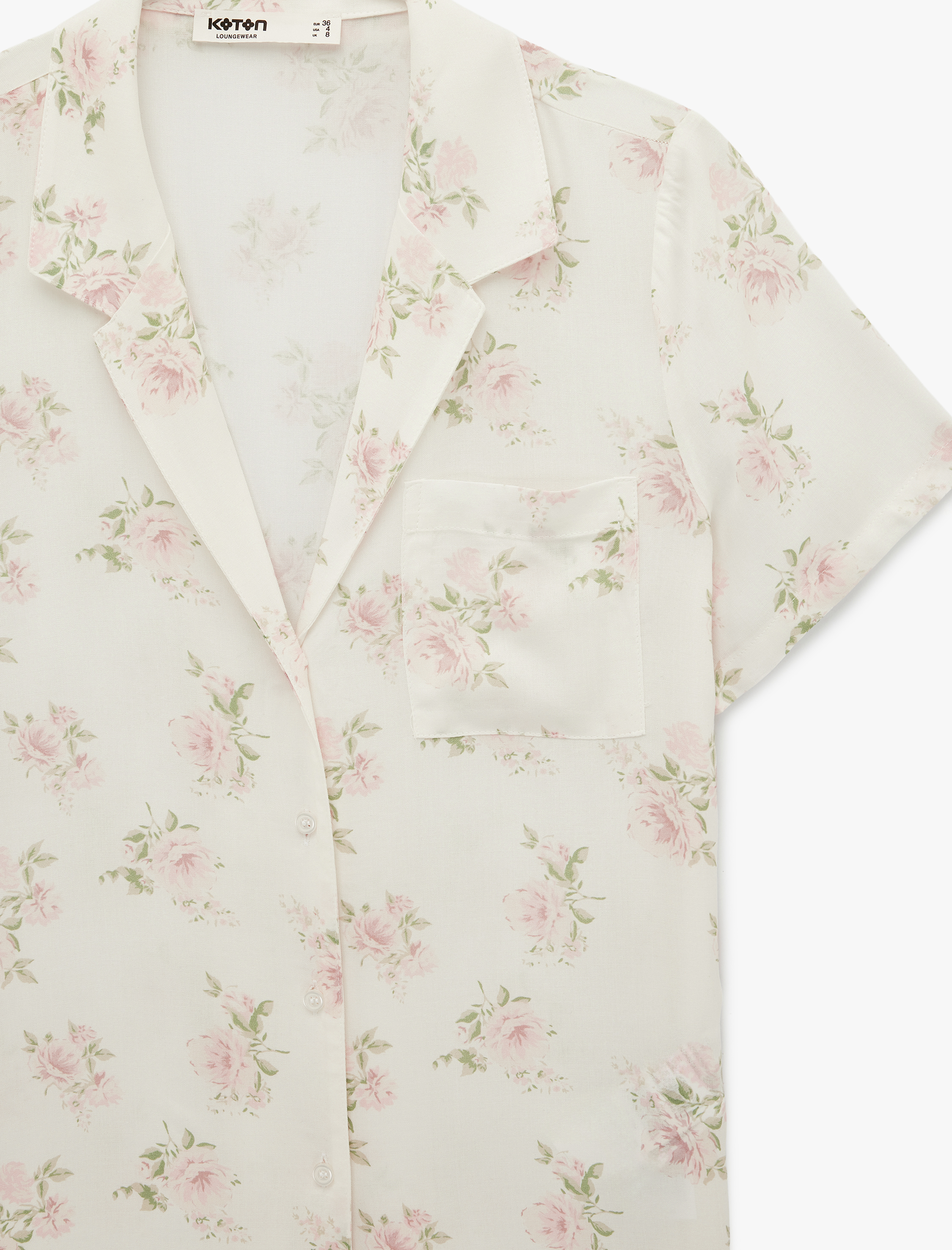   Desenli Viskon Kısa Kollu Gömlek Yaka Pijama Üstü