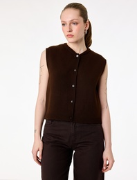 Düğmeli Kolej Yaka Triko Yelek