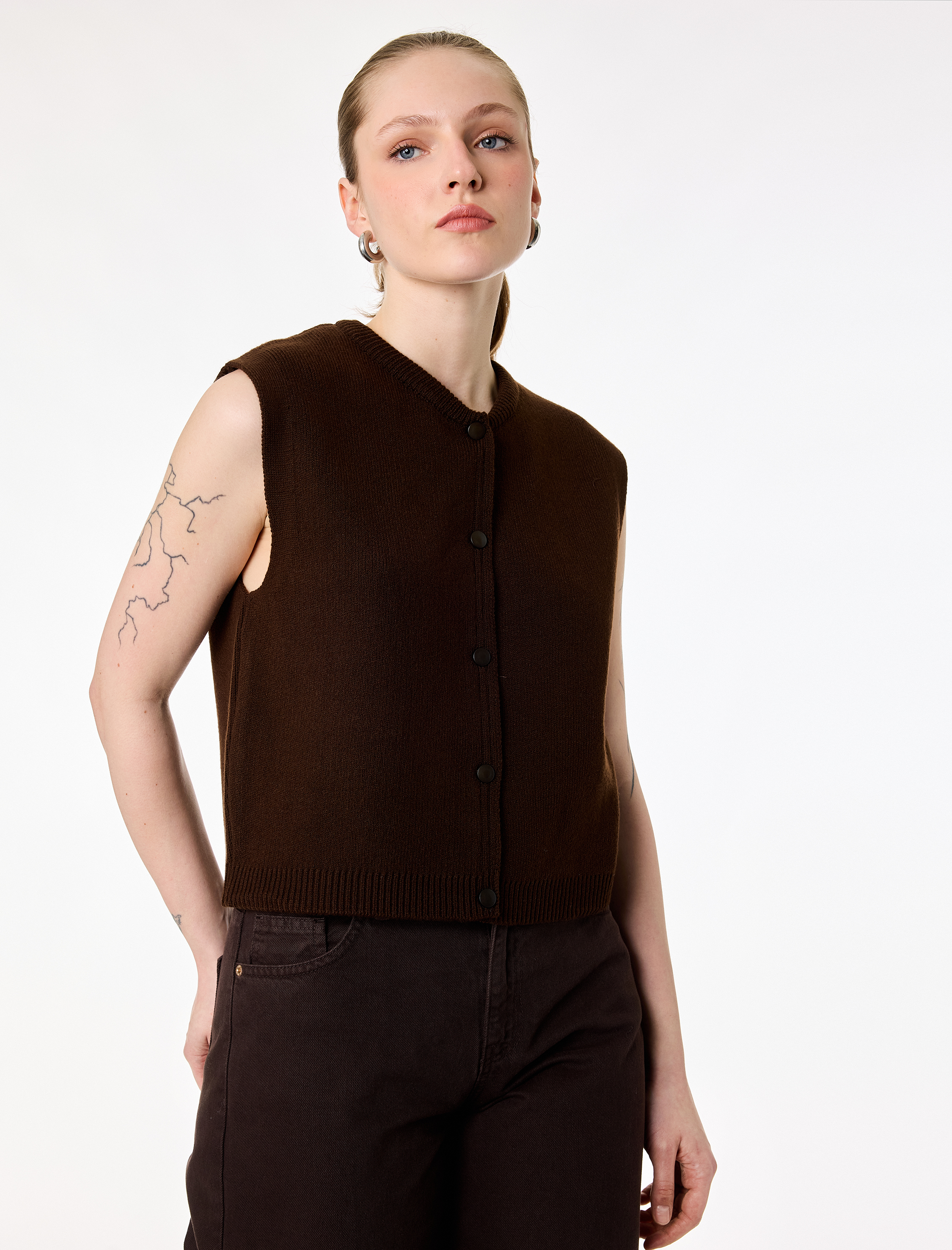   Düğmeli Kolej Yaka Triko Yelek