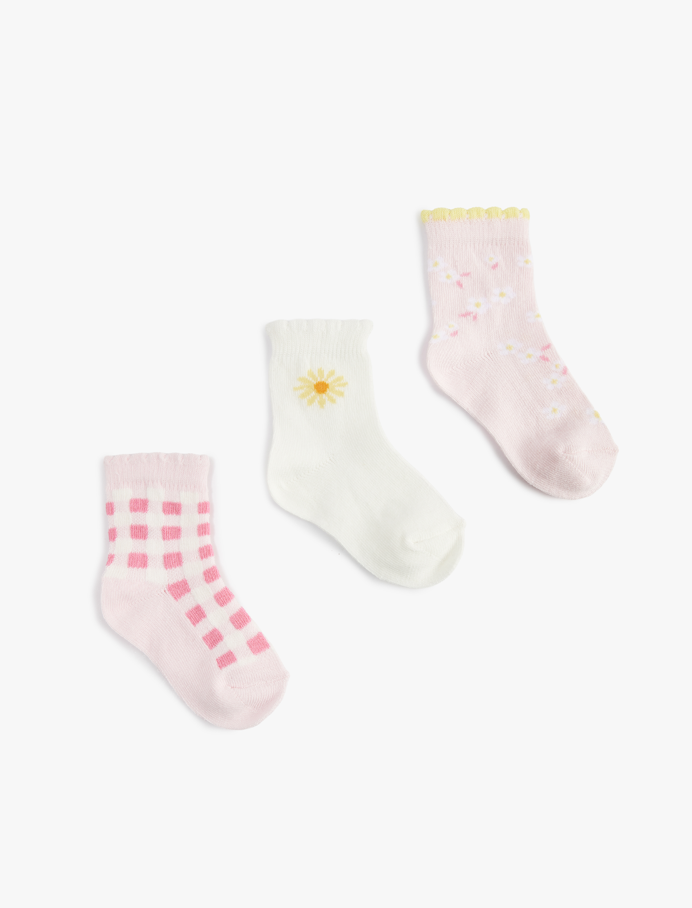  Kız Bebek Çok Renkli Çiçekli 3'lü Çorap