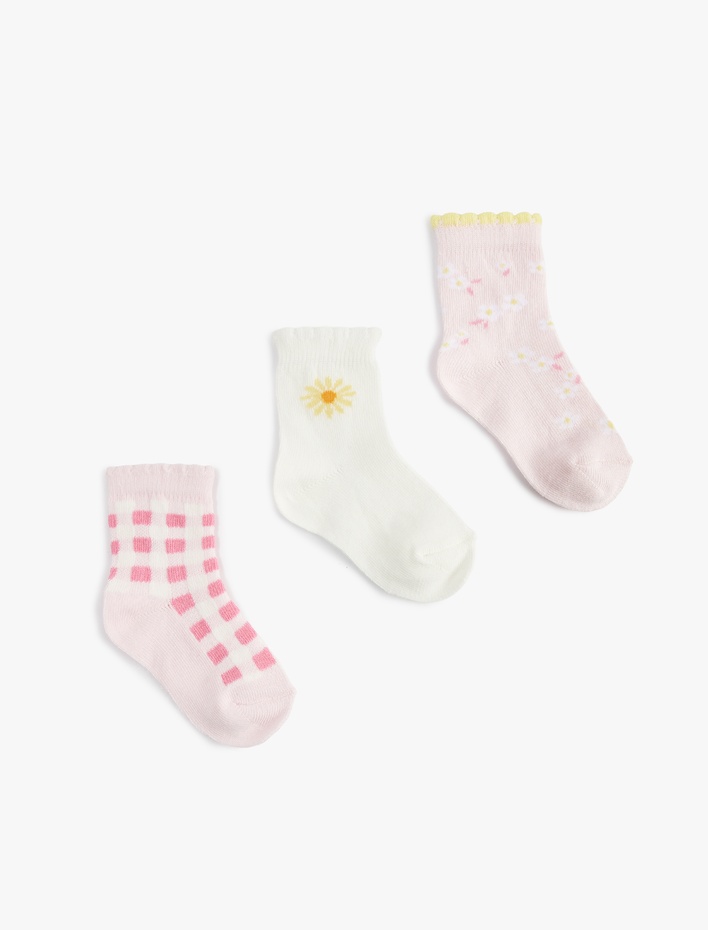 Kız Bebek Çok Renkli Çiçekli 3'lü Çorap