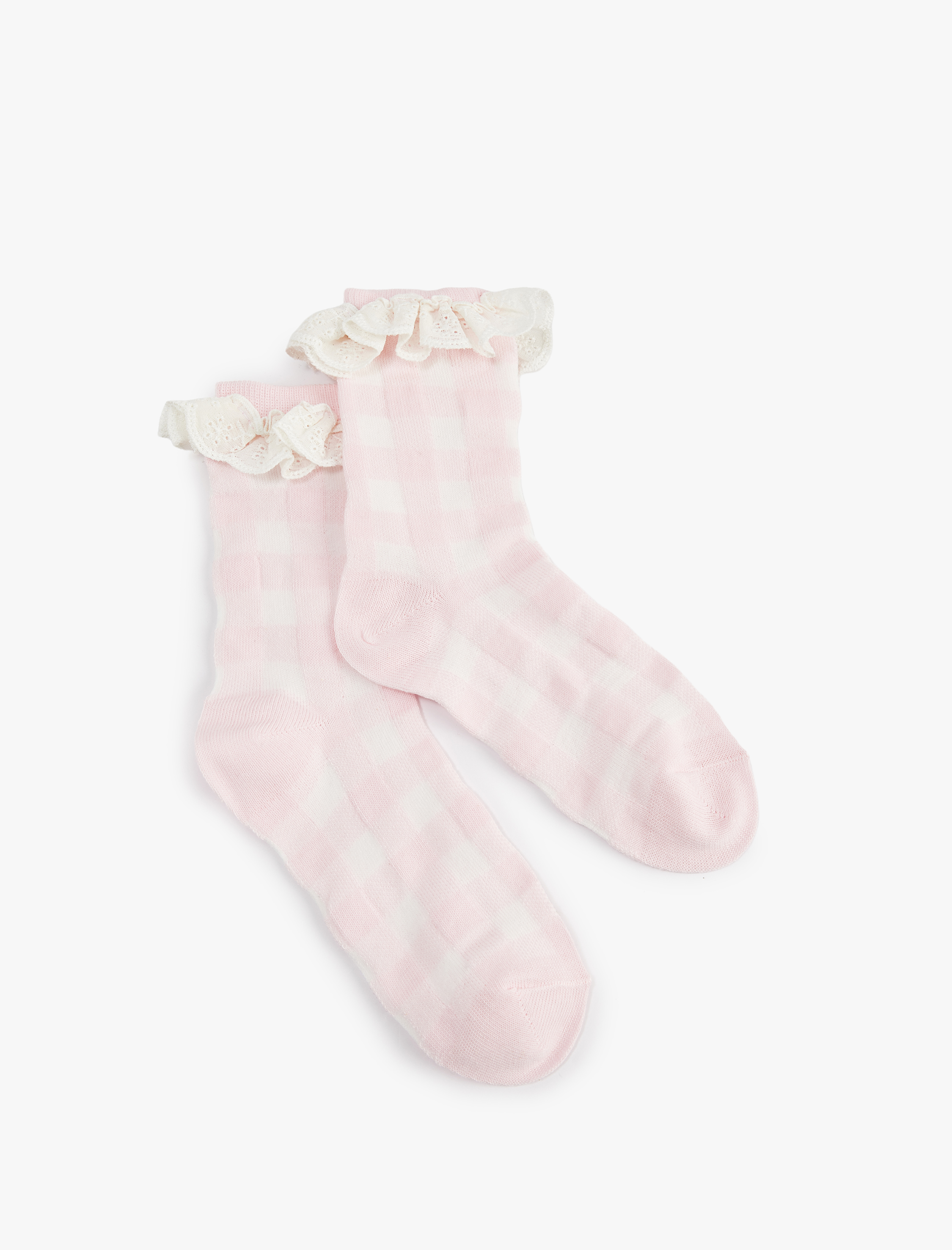  Kız Çocuk Dantel Detaylı Kareli Çorap