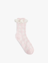 Dantel Detaylı Kareli Çorap