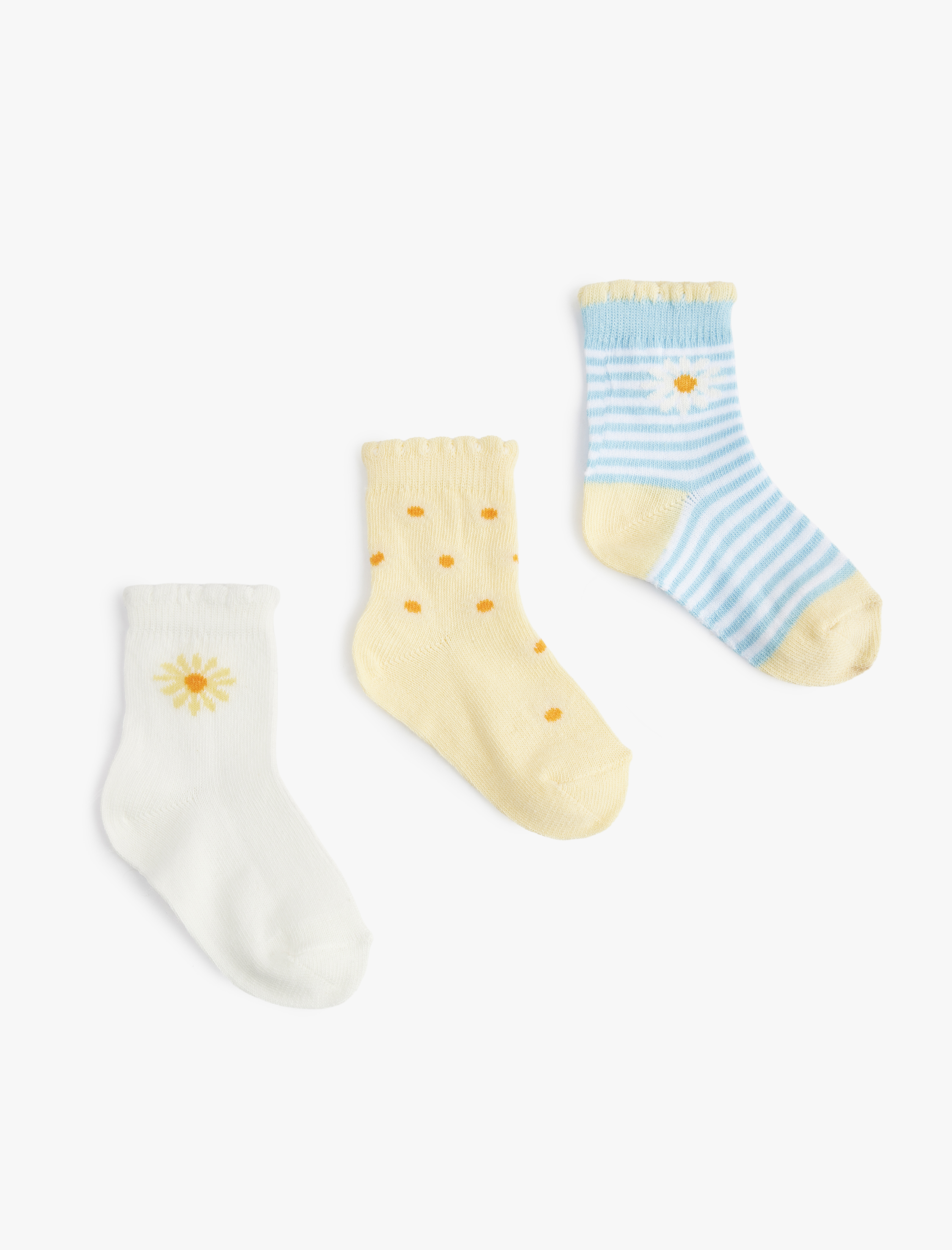  Kız Bebek Çok Renkli Çiçekli 3'lü Çorap