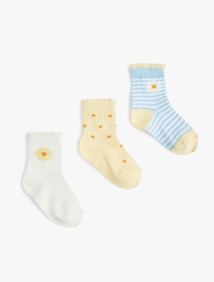 Kız Bebek Çok Renkli Çiçekli 3'lü Çorap