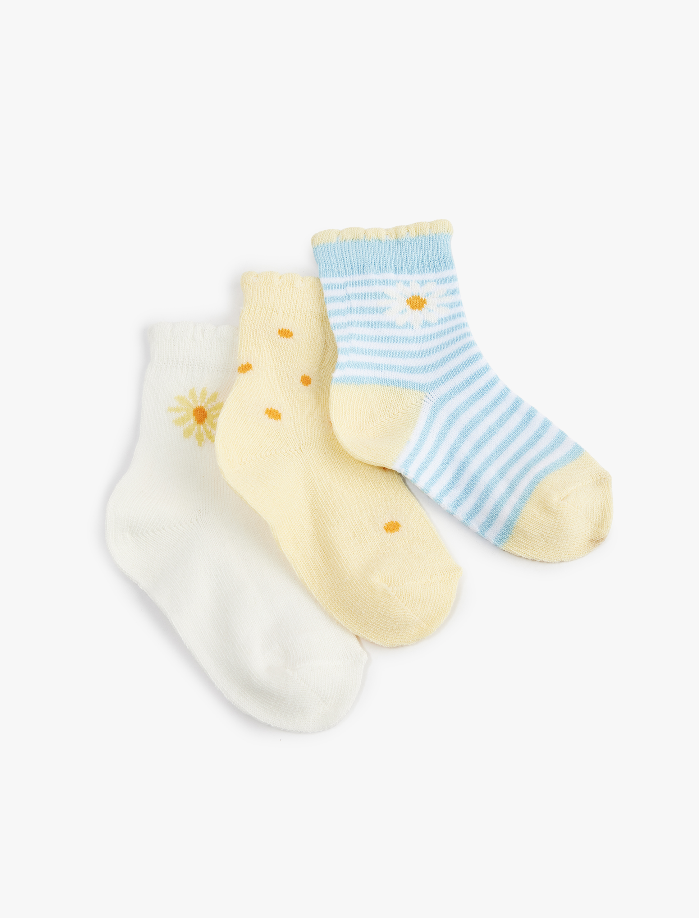  Kız Bebek Çok Renkli Çiçekli 3'lü Çorap