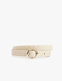 Örgü Dokulu Metal Tokalı Suni Deri Kemer