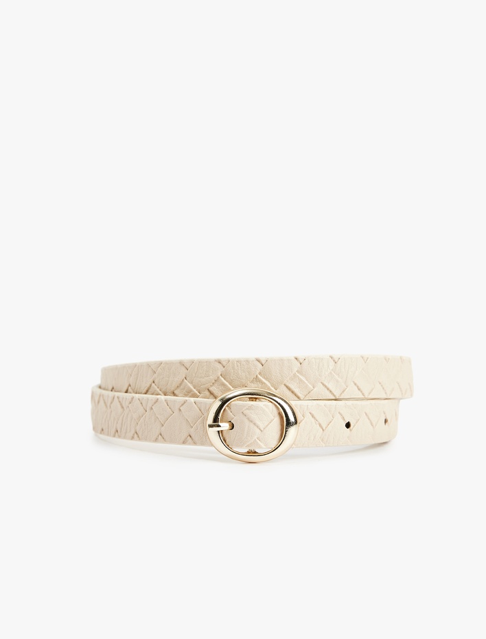 Kadın Örgü Dokulu Metal Tokalı Suni Deri Kemer