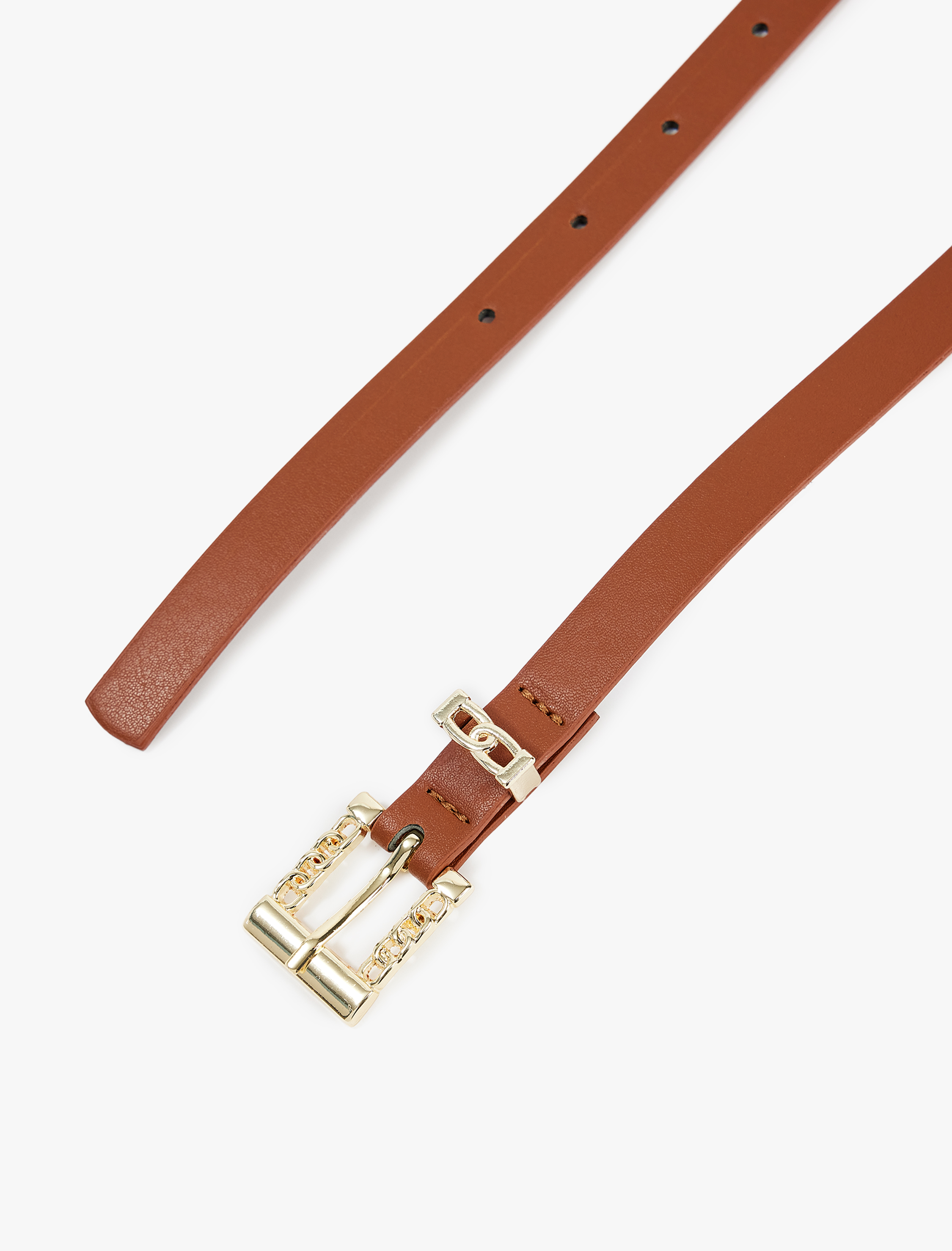  Kadın Zincir Detaylı Metal Tokalı Suni Deri İnce Kemer