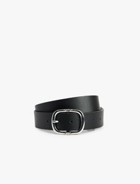 Metal Tokalı Deri Görünümlü Kemer