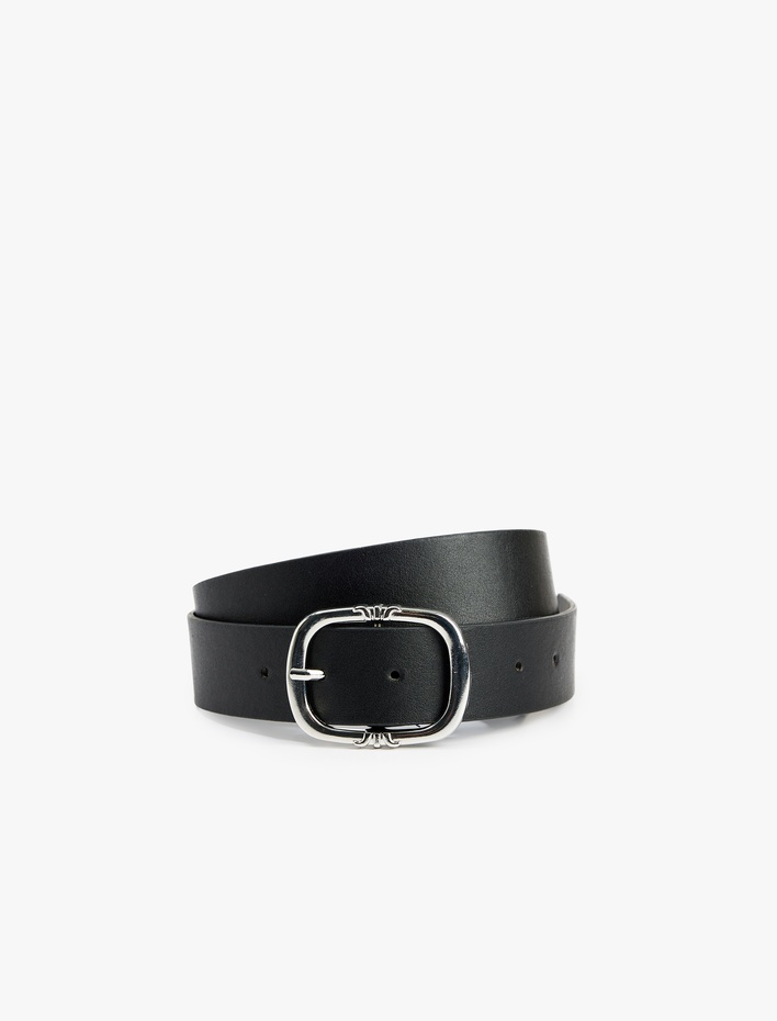 Kadın Metal Tokalı Deri Görünümlü Kemer