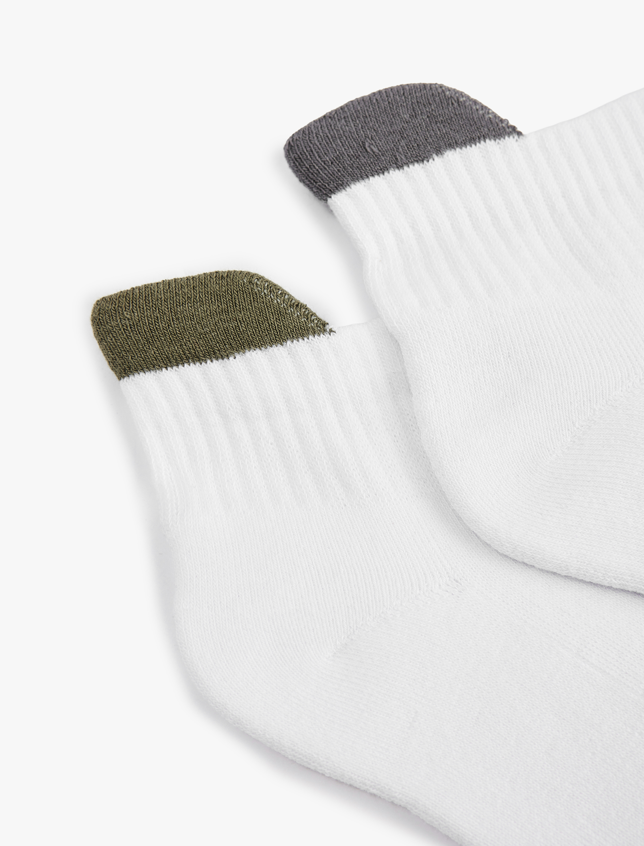  Erkek Renk Kontrast Detaylı Pamuklu 2'li Havlu Patik Çorap Seti