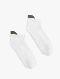 Renk Kontrast Detaylı Pamuklu 2'li Havlu Patik Çorap Seti