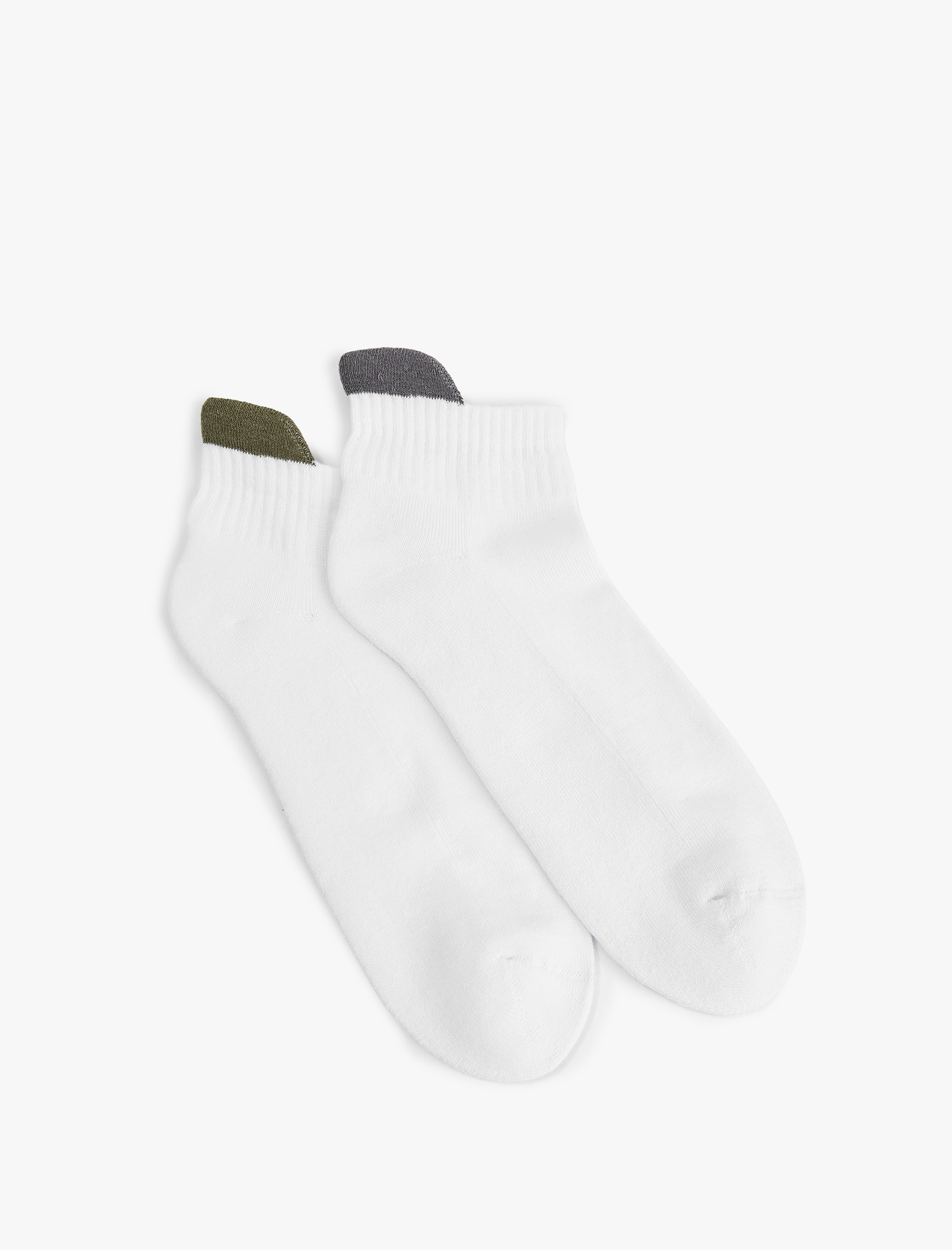  Erkek Renk Kontrast Detaylı Pamuklu 2'li Havlu Patik Çorap Seti