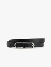 Metal Tokalı Deri Görünümlü İnce Kemer