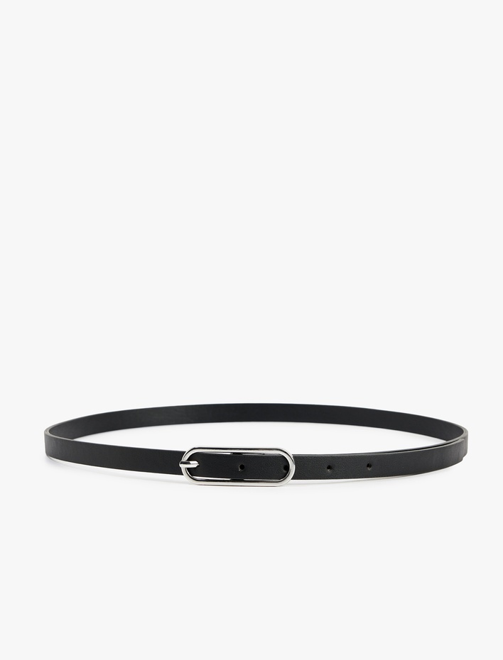 Kadın Metal Tokalı Deri Görünümlü İnce Kemer