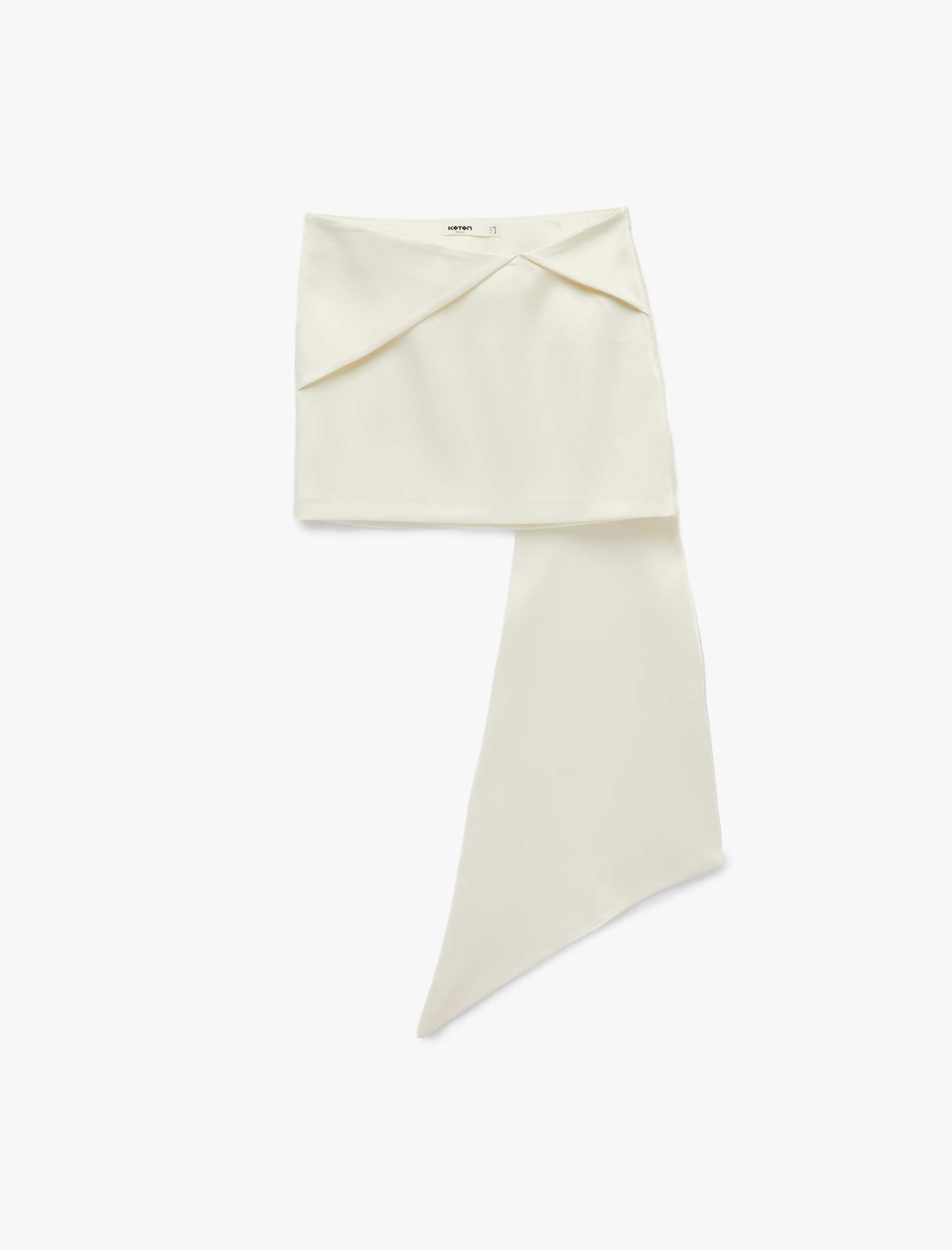   Kumaş Detaylı Asimetrik Mini Saten Etek