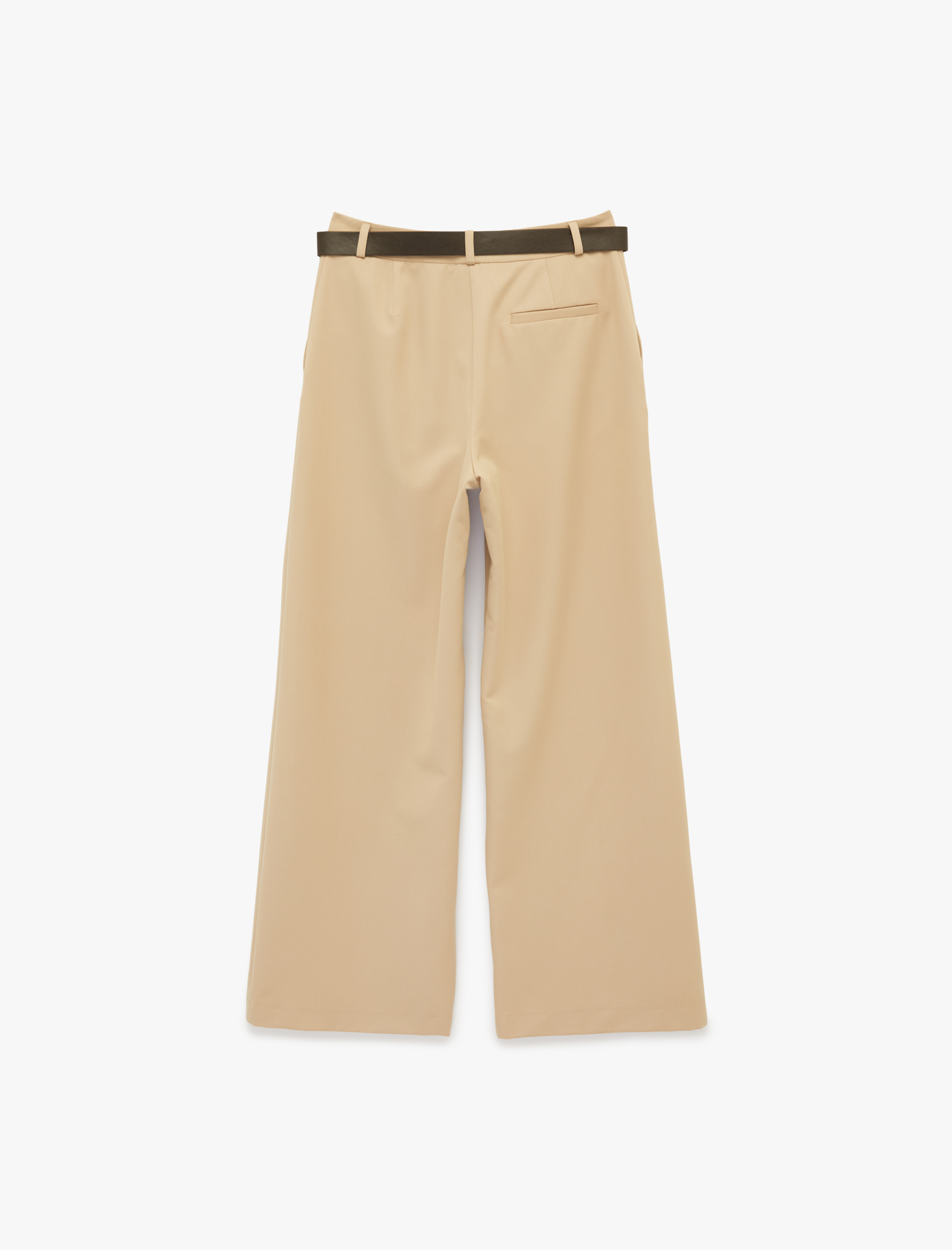   Kemer Detaylı Cepli Düz Bol Paça Kumaş Pantolon