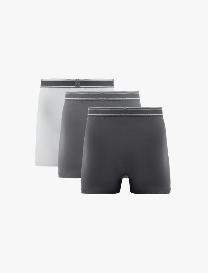  Pamuklu Bel Detaylı 3'lü Boxer Seti