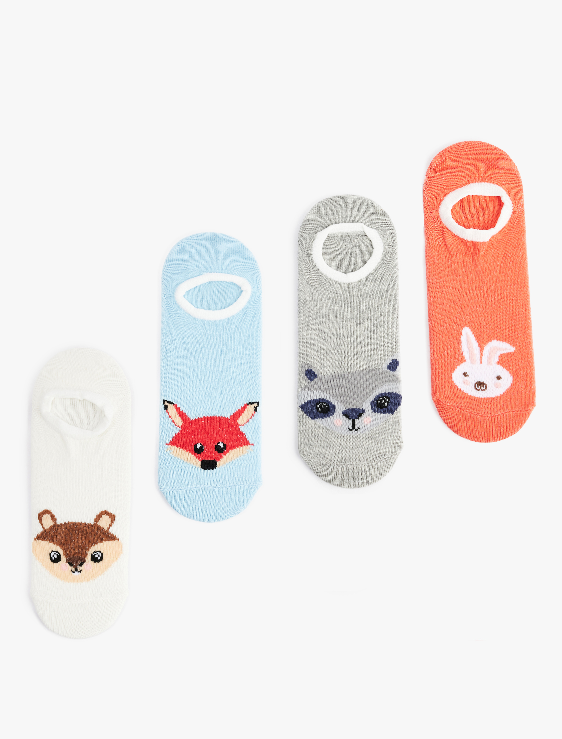  Kadın Hayvan Baskılı Çok Renkli 4'lü Görünmez Çorap Seti