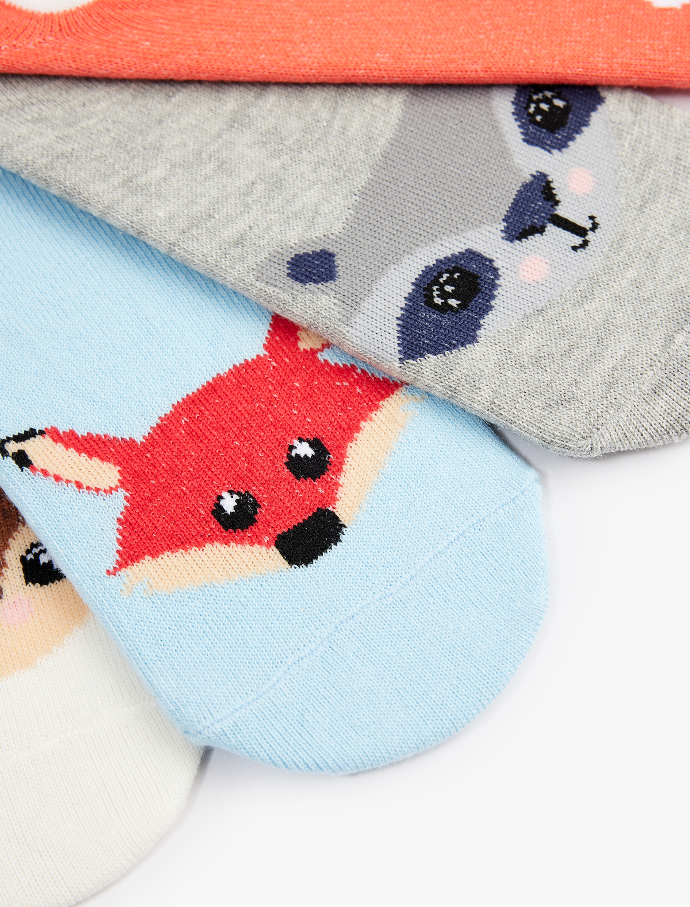  Kadın Hayvan Baskılı Çok Renkli 4'lü Görünmez Çorap Seti