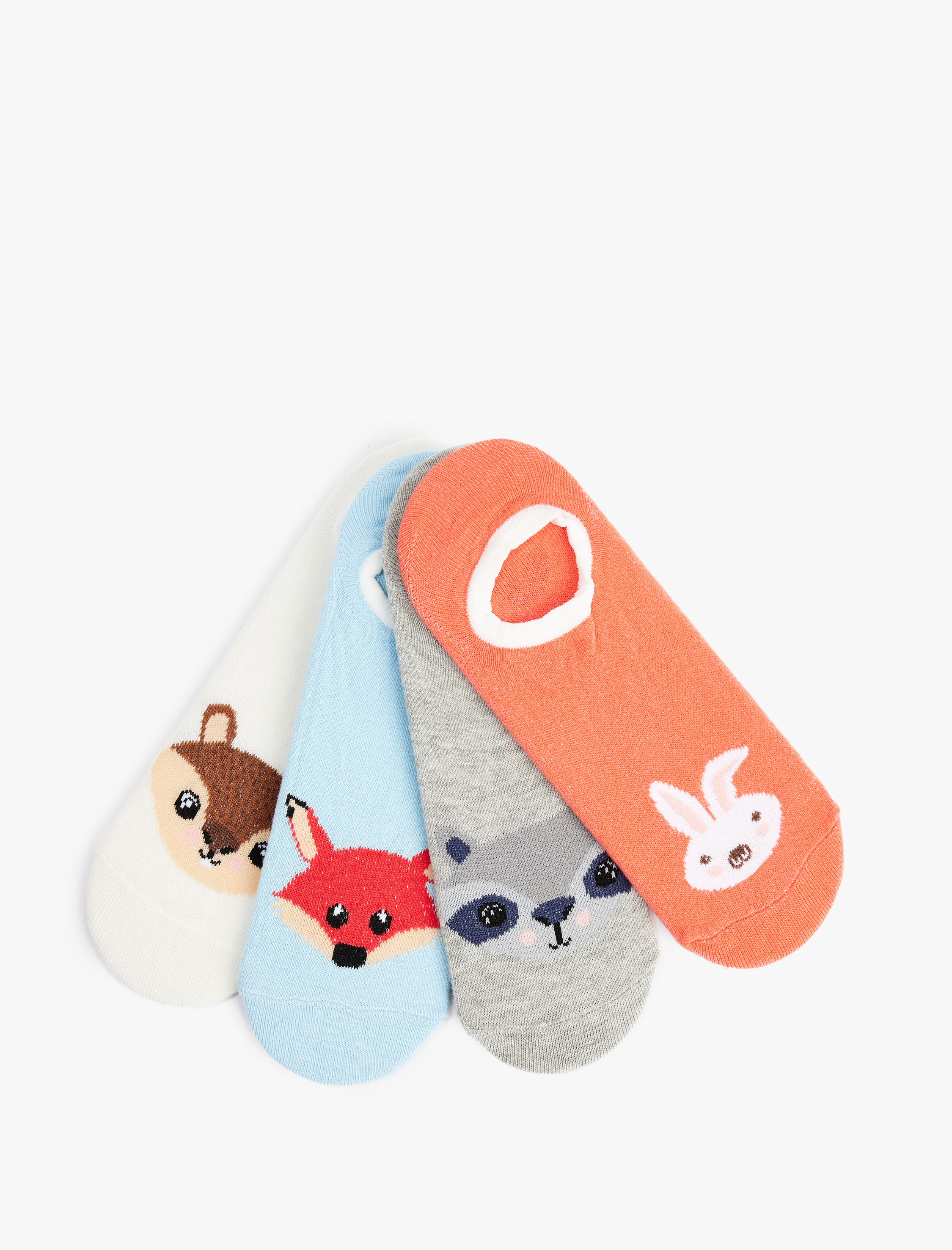  Kadın Hayvan Baskılı Çok Renkli 4'lü Görünmez Çorap Seti