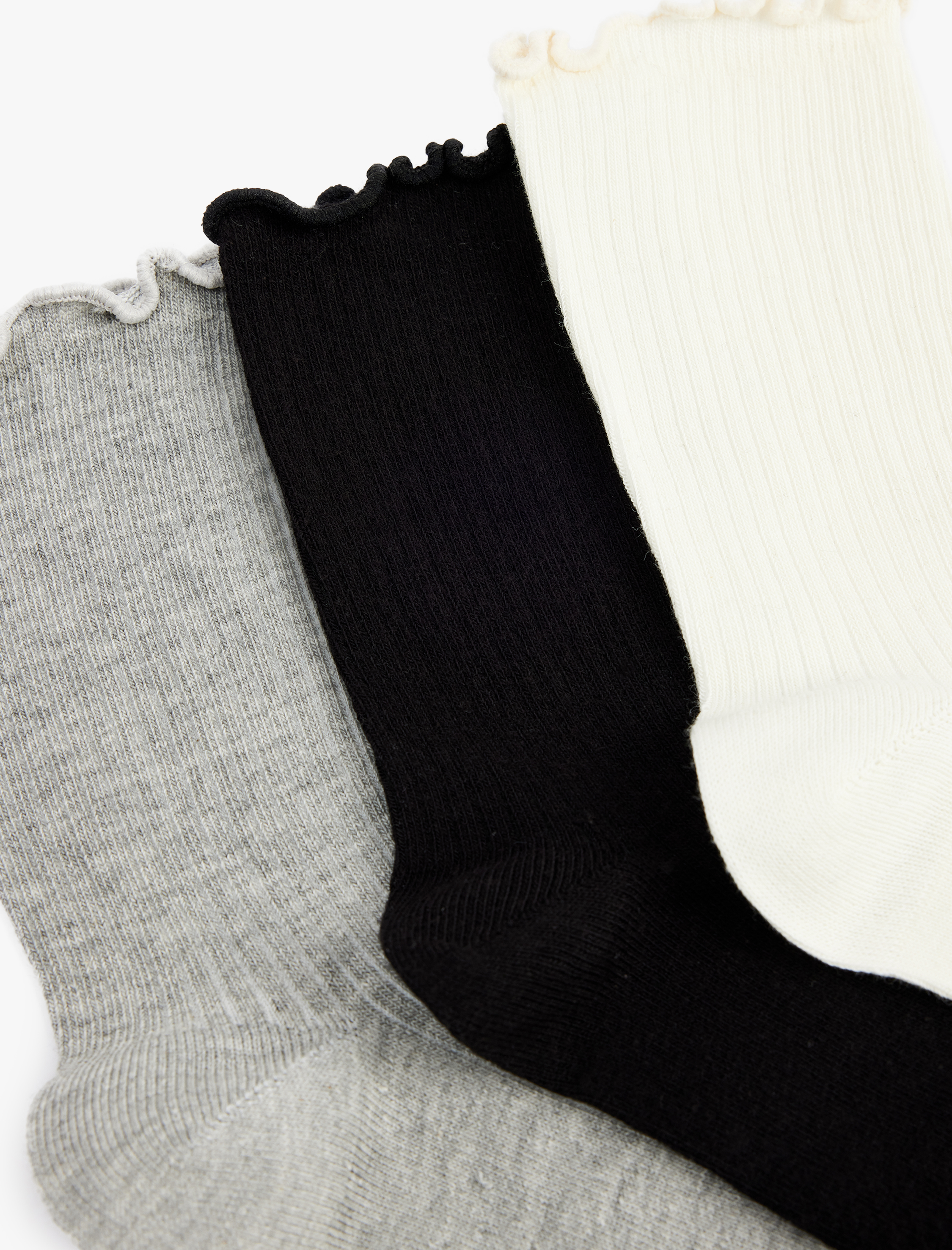  Kadın Pamuklu Fırfır Detaylı 3'lü Soket Çorap Seti