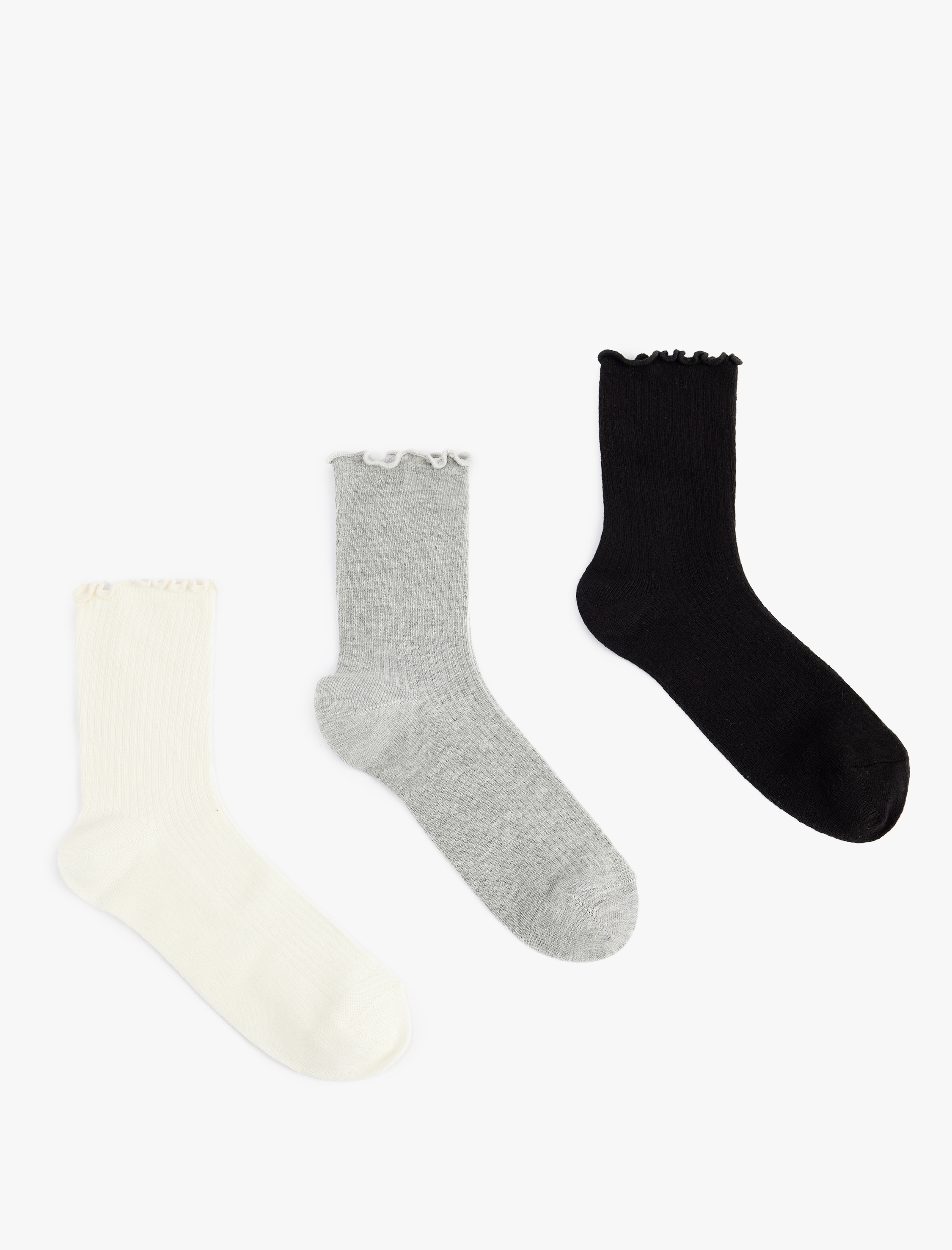  Kadın Pamuklu Fırfır Detaylı 3'lü Soket Çorap Seti