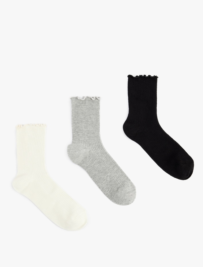 Kadın Pamuklu Fırfır Detaylı 3'lü Soket Çorap Seti