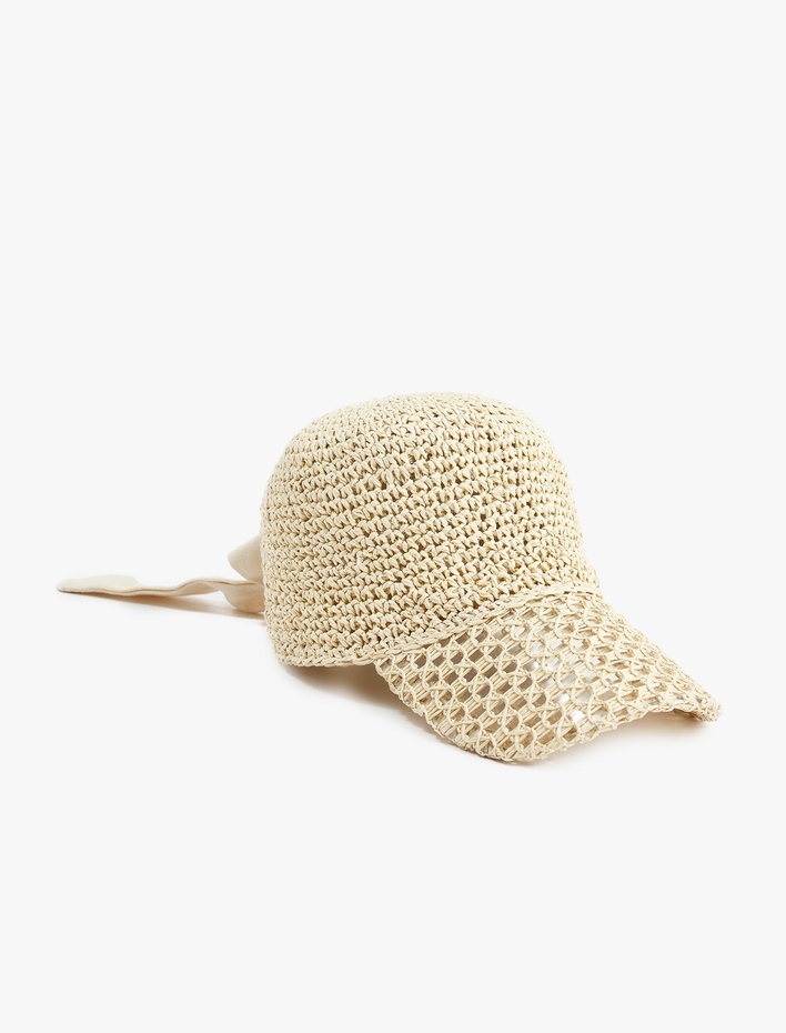 Kadın Arkası Bağlamalı Fiyonk Detaylı Kep Hasır Şapka