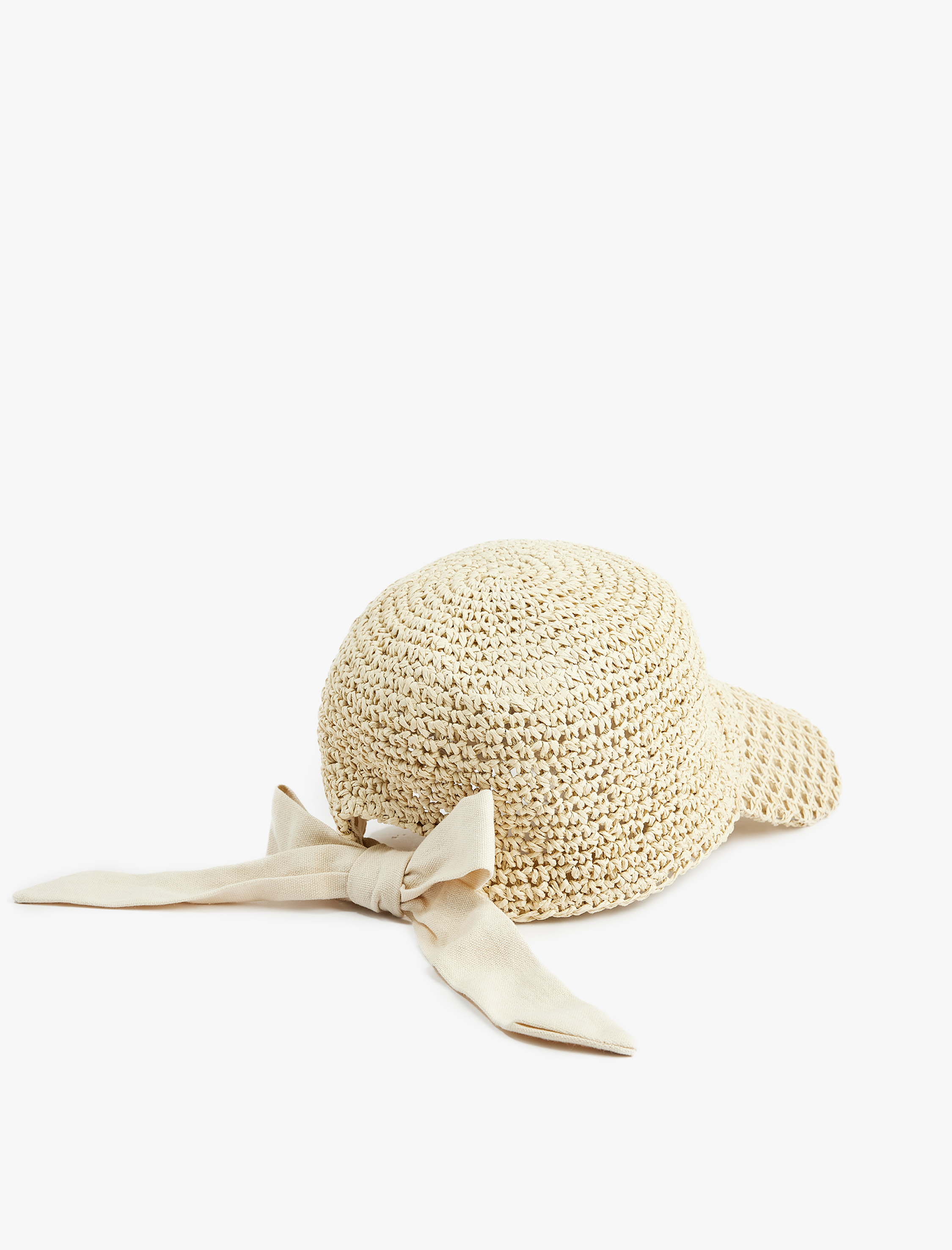  Kadın Arkası Bağlamalı Fiyonk Detaylı Kep Hasır Şapka
