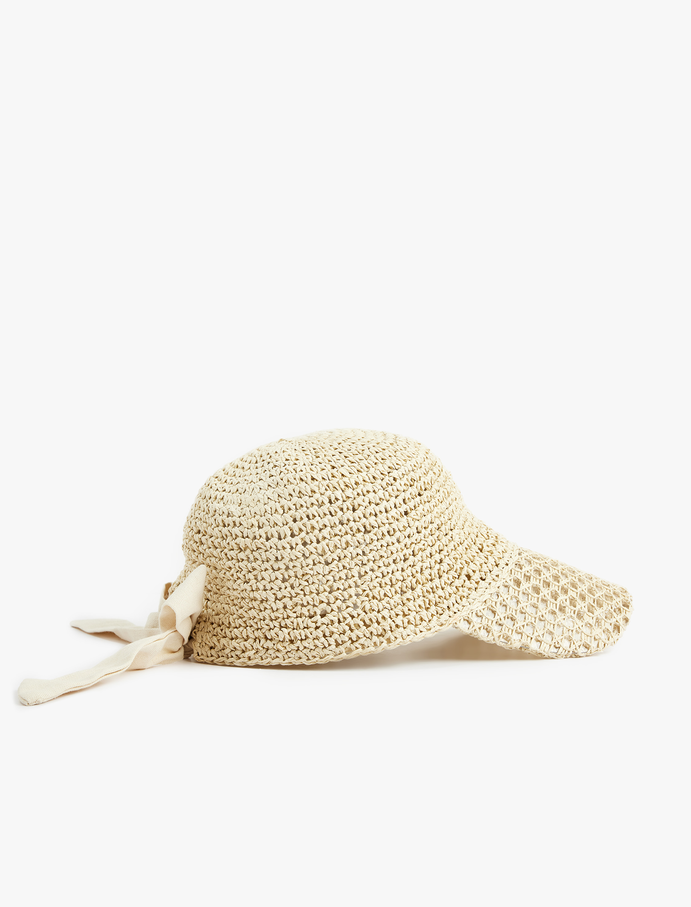  Kadın Arkası Bağlamalı Fiyonk Detaylı Kep Hasır Şapka