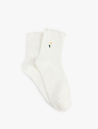 Fırfırlı Papatya Nakışlı Soket Çorap