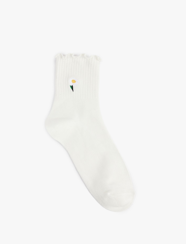Kadın Fırfırlı Papatya Nakışlı Soket Çorap