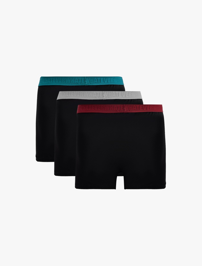  Pamuklu Çok Renkli Bel Detaylı 3'lü Boxer Seti