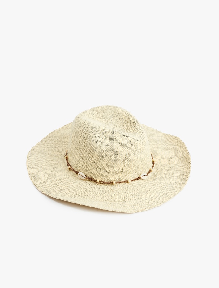 Kadın Deniz Kabuğu Detaylı Hasır Şapka