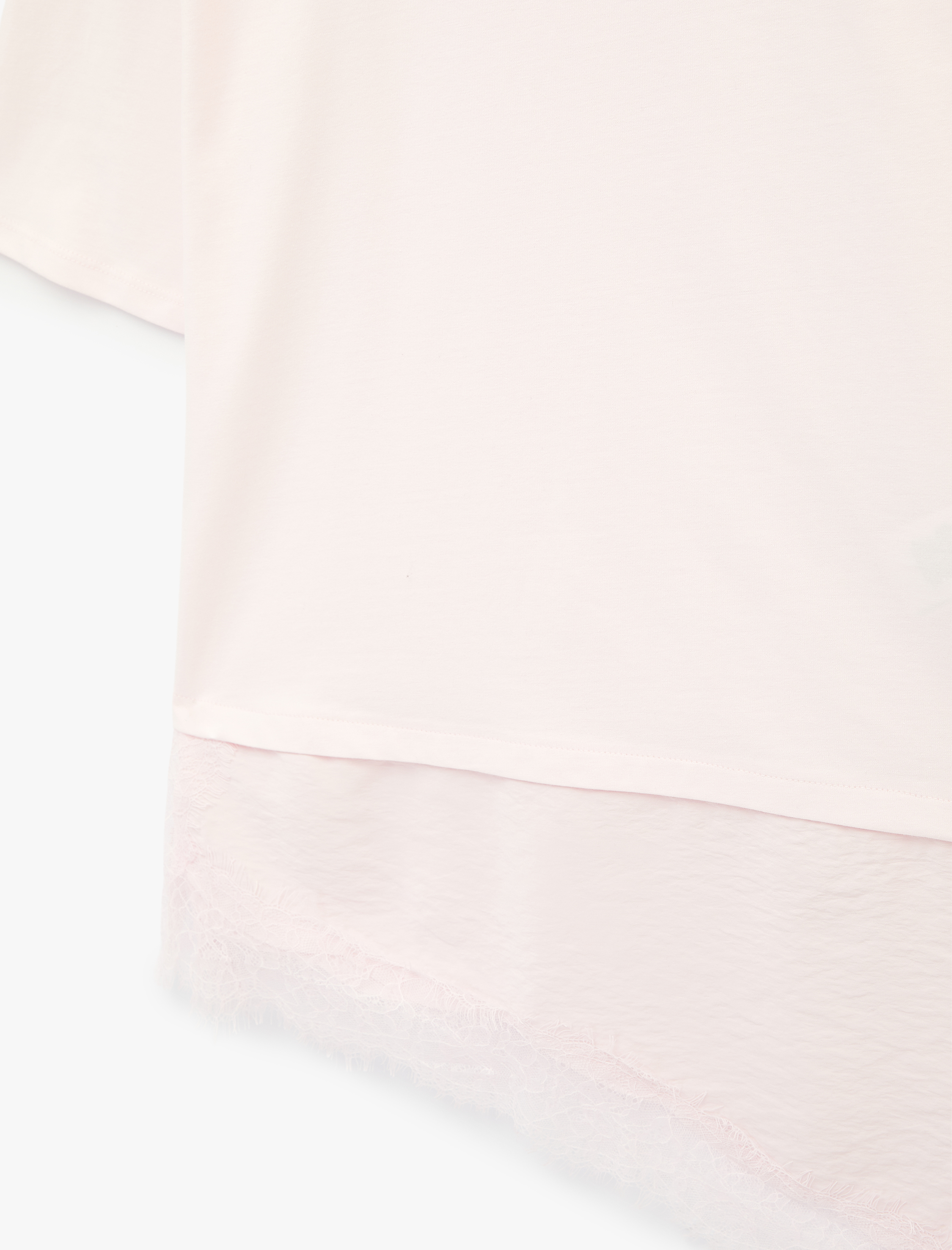   Regular Fit Kısa Kollu Bisiklet Yaka Asimetrik Dantel Detaylı Tişört