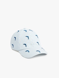 Yunus İşleme Detaylı Çizgili Kep Şapka