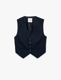 Regular Fit Kolsuz Düğmeli Koyun Yünü Karışımlı Cepli V Yaka Yelek