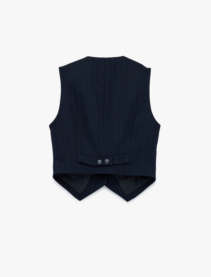  Regular Fit Kolsuz Düğmeli Koyun Yünü Karışımlı Cepli V Yaka Yelek